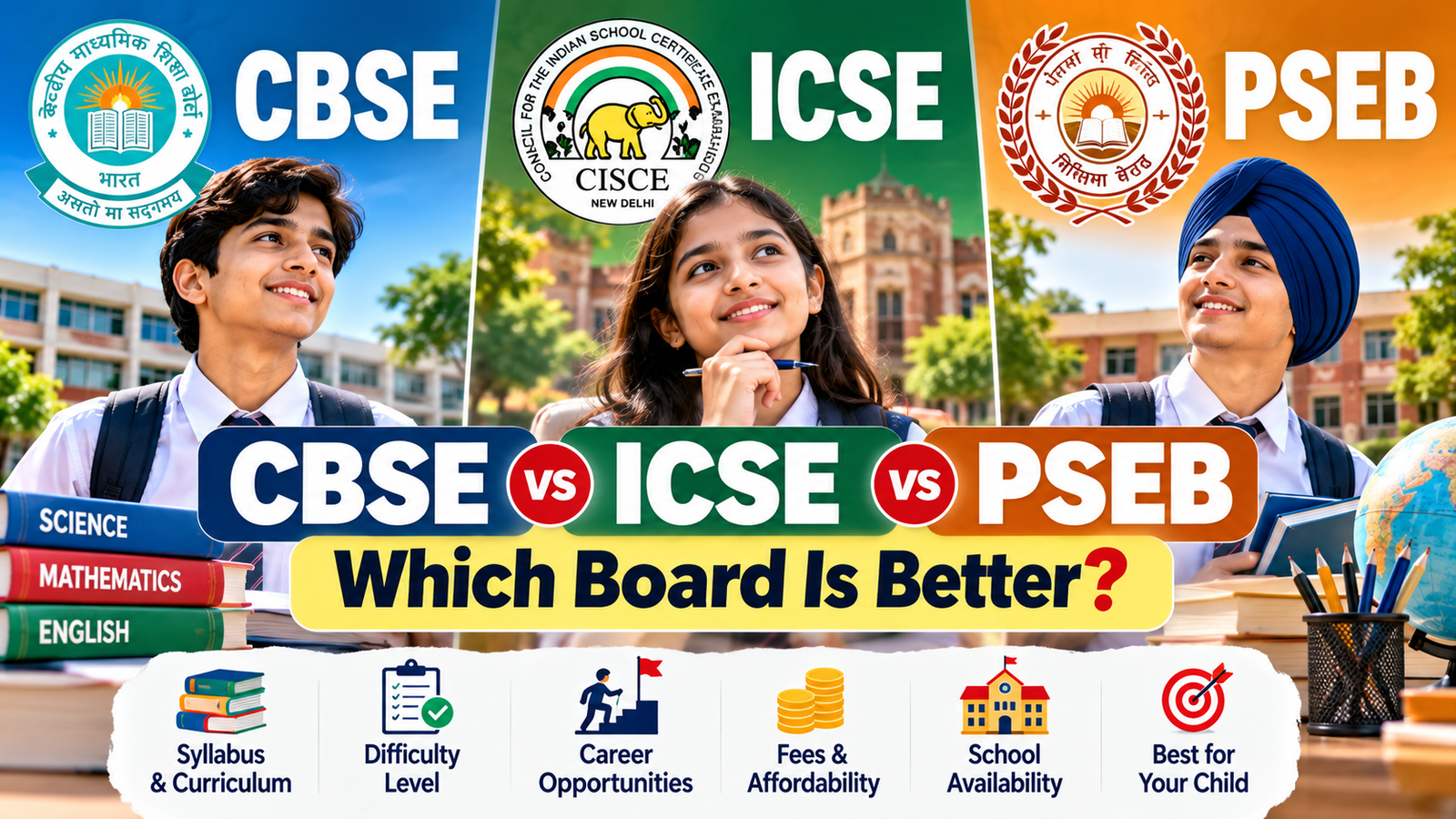 CBSE vs ICSE vs PSEB Comparison